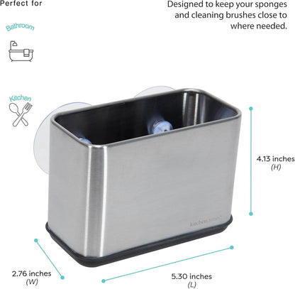 Kitchen Details Cup Sponge Holder/Basket, Space-Saving, Perfect for Kitchen or Bathroom, Sleek, in Stainless Steel Suction Sink Caddy (4192-SS)