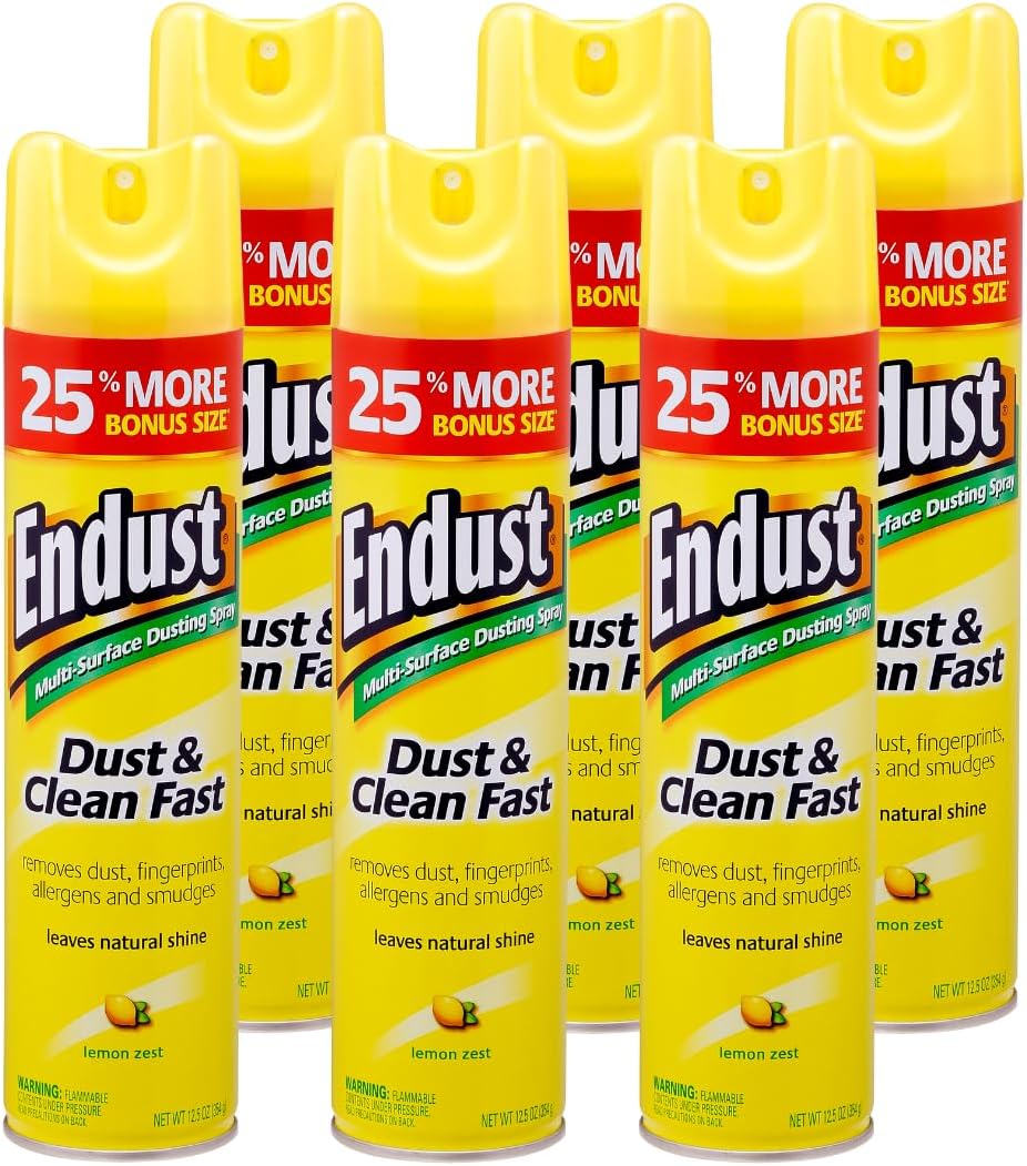 Endust Lemon Zest Multi-Surface Dusting and Cleaning Spray, Lemon Zest, 6-Pack