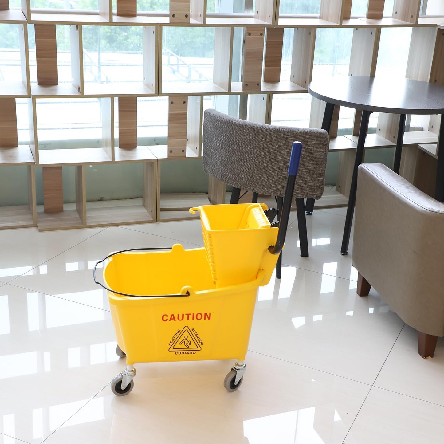 Midoneat Mop Bucket with Wringer, 22 Qt (5.5 Gallon), Handle, Wheels,Floor Cleaning, 16.5" L x 10.6" W x 26.4" H, Yellow,Add One Cotton Mop