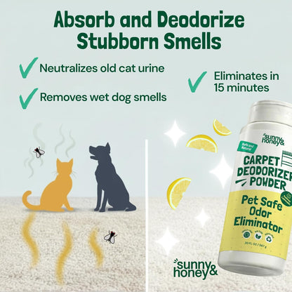 Sunny & Honey Carpet Deodorizer and Freshener Powder - Pet Safe Rug Refresher for Vacuuming - Berry Odor Eliminator for Strong Odor and Pet Urine (20 oz)