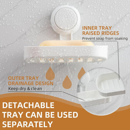 LEVERLOC Soap Holder Shower with Hooks, Bar Suction Cup Soap Dish Tray for Wall, Rust-Proof Stainless Steel Sponge Caddy for Bathroom Accessories Organizer Bathtub Kitchen Sink, Black