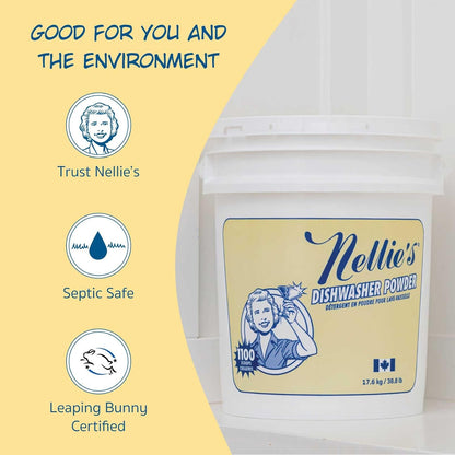 Nellie's Dishwasher Powder - 50 Load - Plant-Based Dishwasher Detergent - Septic Safe, Fragrance-Free - Easily Penetrates Grease & Food Particles - Phosphate-Free - (Made in Canada)