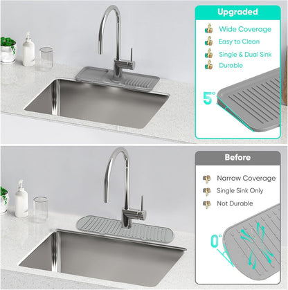 24 Inch Longer Faucet Mat for Kitchen Sink, 5° Slope Fast Self-draining, Kitchen Sink Splash Guard Silicone Sink Faucet Mat Splash Guard Kitchen Sink Area Tidy Splash Faucet Guard Draining Mat