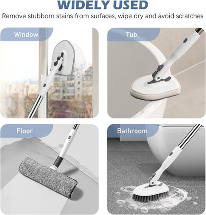 SetSail Tile Tub Scrubber Brush 3-in-1 Shower Scrubber with 52-inch Adjustable Long Handle Shower Cleaner Brush and 3 Detachable Replacement Brush Heads for Cleaning Bathroom Kitchen Walls Tub Tile