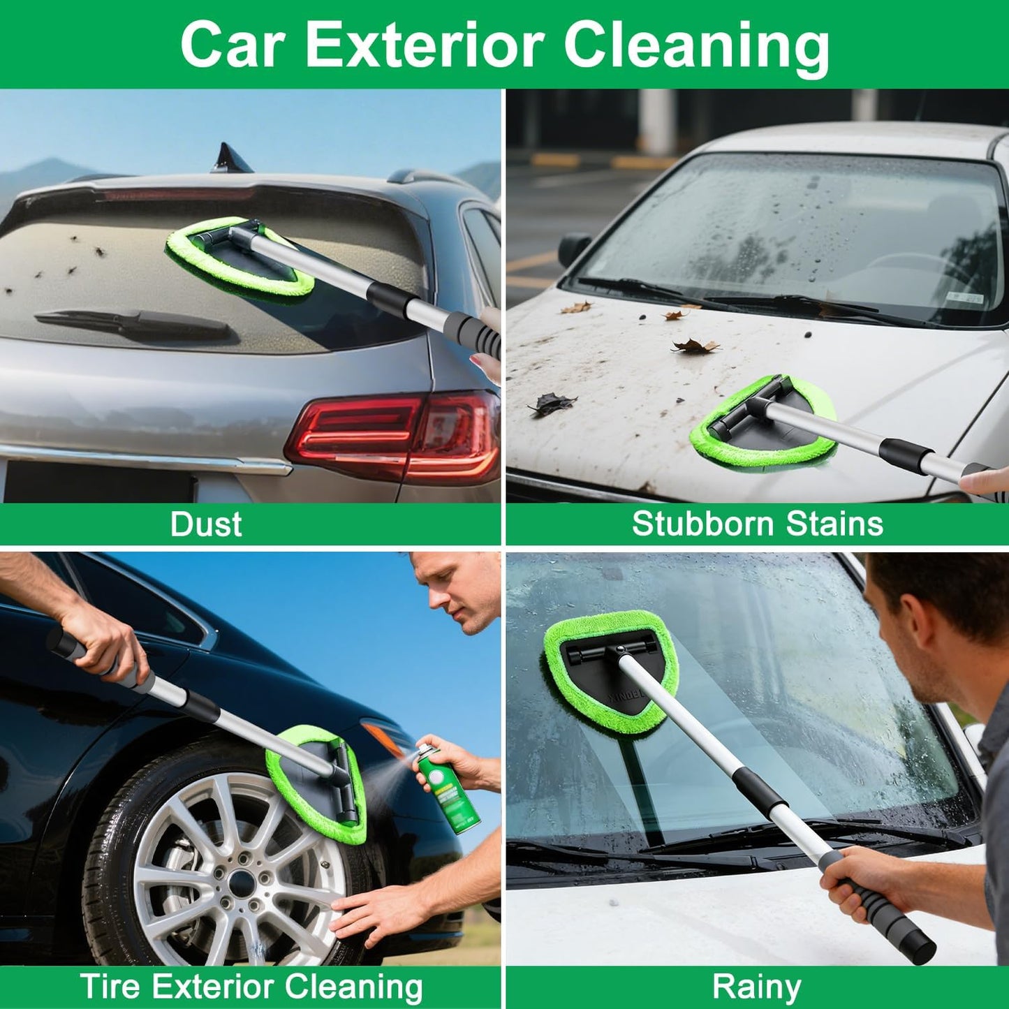 XINDELL Windshield Cleaner Tool – Car Interior Window Cleaning Kit with Extendable Handle & 4 Microfiber Pads, Auto Wiper Inside Windshield Brush for Car & Home Windows