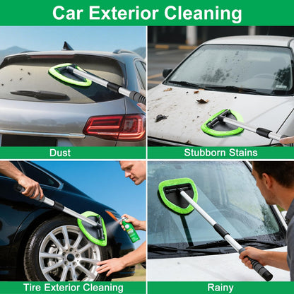 XINDELL Windshield Cleaner Tool – Car Interior Window Cleaning Kit with Extendable Handle & 4 Microfiber Pads, Auto Wiper Inside Windshield Brush for Car & Home Windows