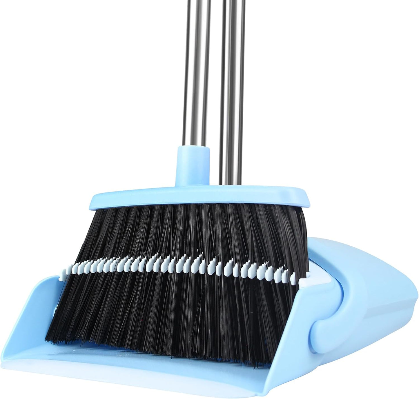 BSKLIN Broom and Dustpan Set, 52” Long Adjustable Handle Broom with Dustpan Combo Set with Dust Pan Teeth to Clean Hair for Home Lobby Office (Pink)
