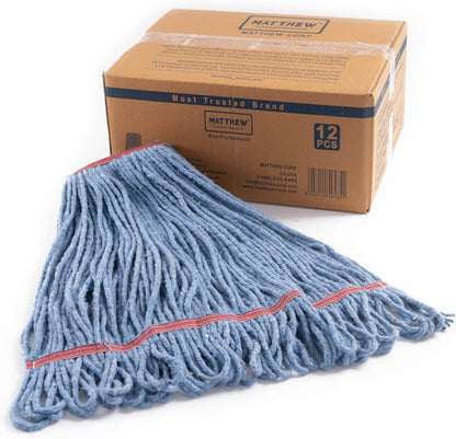 Matthew Cleaning Heavy Duty Mop Head Commercial Replacement for General and Floor Cleaning , Wet Industrial Blue Cotton Looped End String Head Refill (Pack of 6) Blue