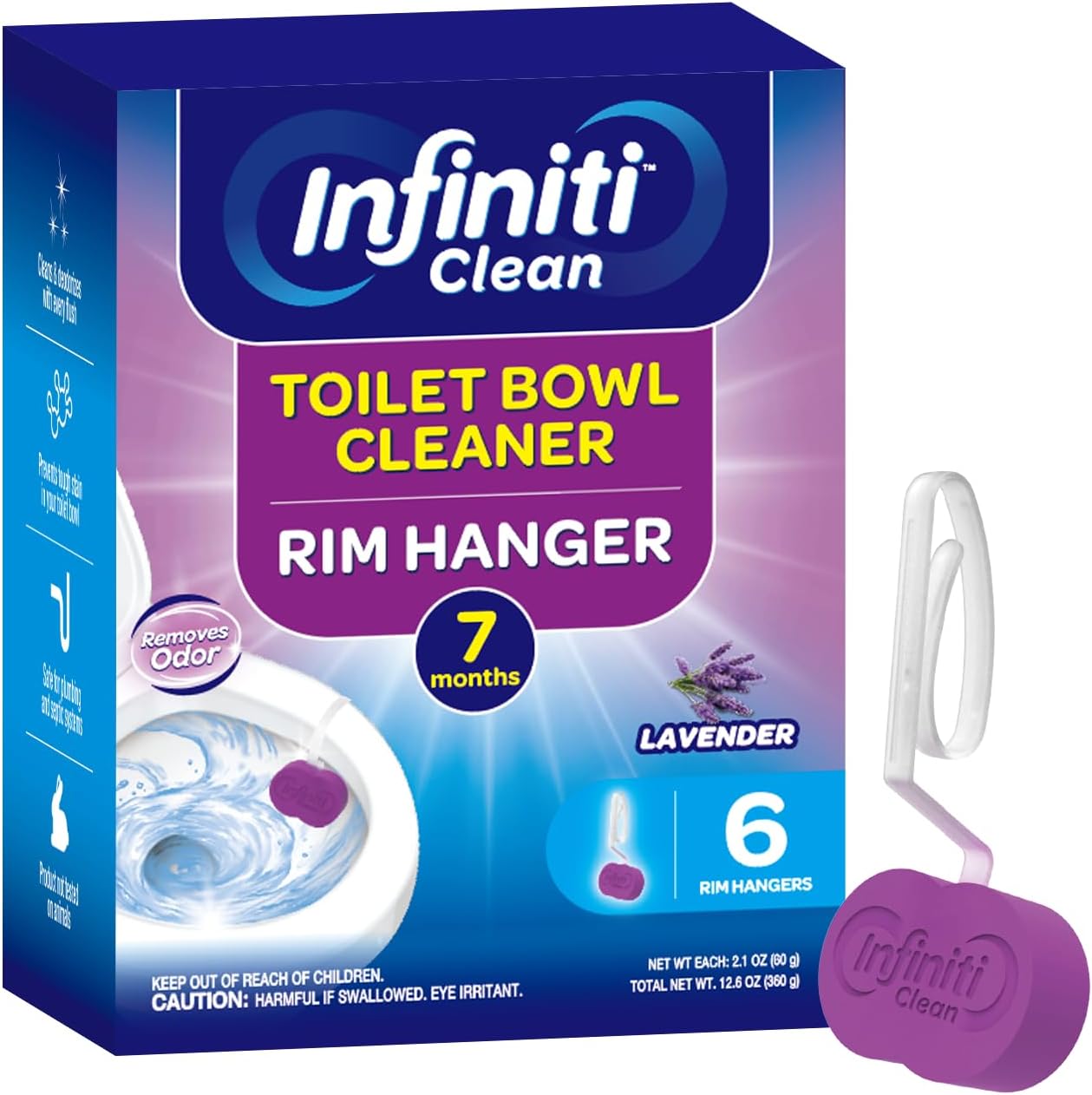 Toilet Bowl Cleaner Rim Hanger, 6 Count Automatic Bowl Toilet Cleaner, Cleans and Freshens Toilet Bowl, 7 Month (Ocean)