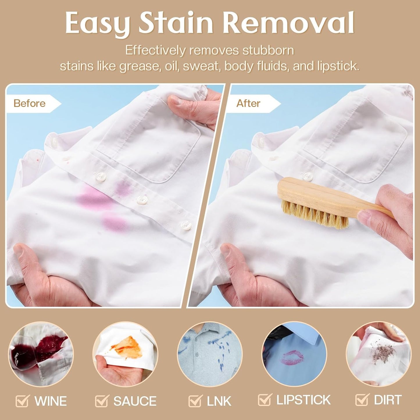 3 Pcs Wood Laundry Stain Brush Stain Remover Brushes with Boar Bristle Small Stain Brush for Clothes for Scrubbing Stains from Furniture Fabric Leather(3 Pcs C)