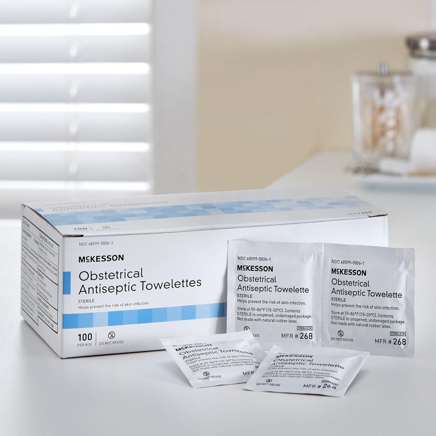 McKesson Obstetrical Antiseptic Towelettes Wipes, Sterile, Individual Packet, Clean Scent, 100 Count, 1 Pack