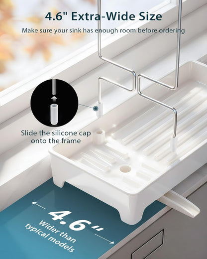Minimalist Sink Caddy, Rustproof Sponge Holder for Kitchen Sink with 304 Stainless-Steel Brush Holder, Countertop Rack Organizer with Raised Ridges & Silicone Drain Tube (Mint Green, Large)
