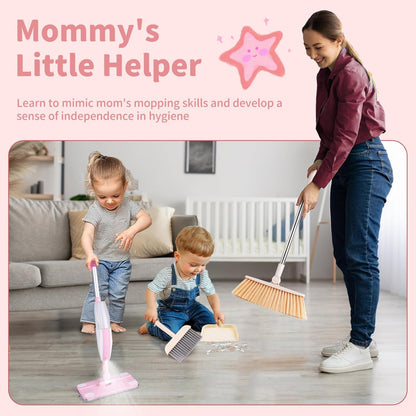 Kids Spray Mop, Fun & Functional Toddler Mop Cleaning Set,Real Working Mini Mop, Pretend Play Toy –Includes Spray Bottle,Washable Microfiber Pads, Montessori Kids Cleaning Toy Set -Green