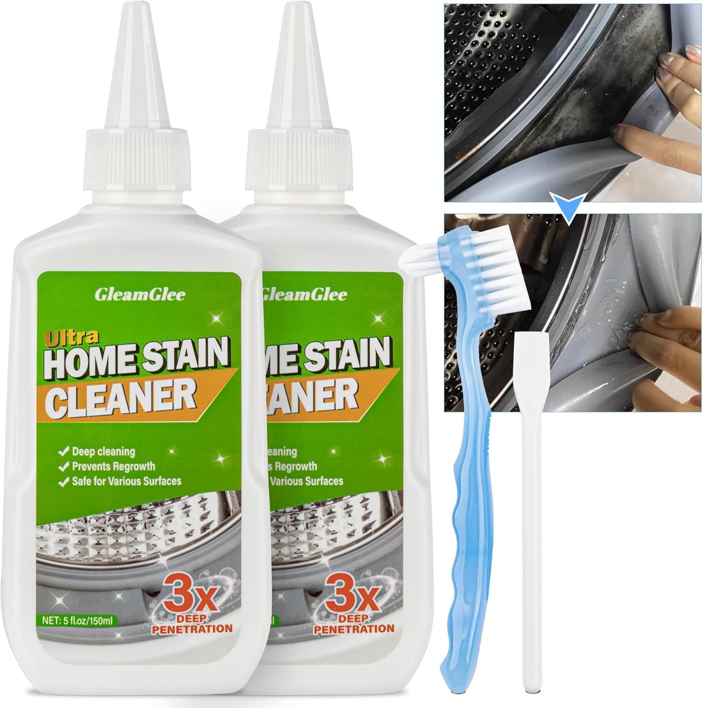 GleamGlee Home Remover Gel, Powerful Washing Machine Gasket Cleaner, Heavy Duty Cleaning Solution for Washing Machine, Refrigerator Strips, Bathroom Grout, Tiles, Sink, Shower - 5 Fl.Oz