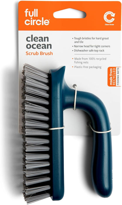 Full Circle Clean Ocean Small Grout Brush, Tough Bristles, Cleans Crevices, Sustainably Made 100% From Recycled Ghost Fishing Nets, Safe for Nonstick