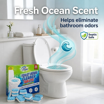 True Fresh Toilet Bowl Cleaner Tablets 26 Pack Deodorizer & Septic Safe Deep Cleaning, Odor Eliminator, Stain Remover for Long-Lasting Freshness Fresh Ocean Scent