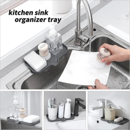 MicoYang Silicone Bathroom Soap Dishes with Drain Spout-Bathroom and Kitchen Sink Organizer,Sponge Holder,Dish Soap Tray,Perfect for Dispenser,Scrubber,Bottle,Cup on Sink or Counter-Black 4.9"×3.2"