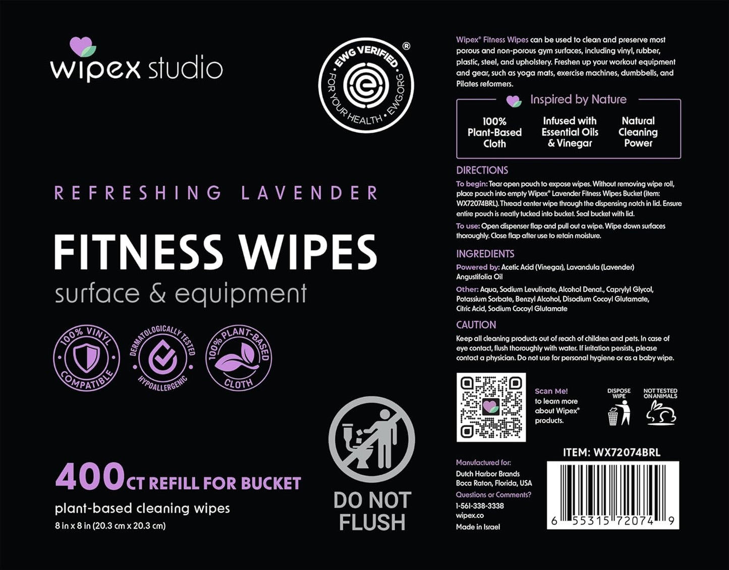 Wipex Gym Wipes Bucket Refill – EWG Verified, 400 Ct Plant-based Fitness Equipment Wipes, Lavender and Vinegar to Clean Surfaces, Safe Yoga Mat Cleaner, Gym Cleaner and Peloton