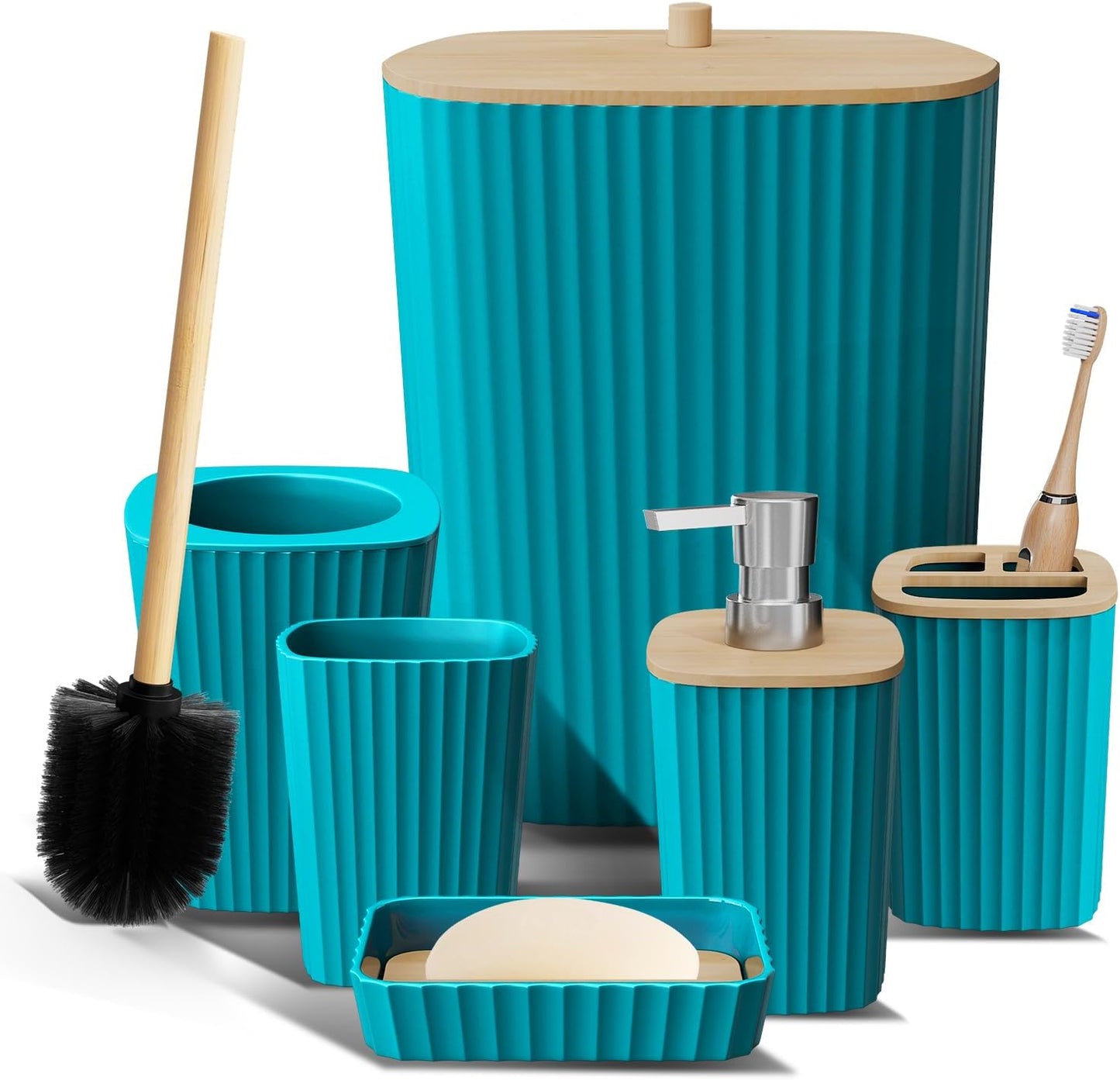 Clara Clark Bathroom Set - Sage Green Bathroom Accessories Set, 6PC Bathroom Accessory Set, Bathroom Sets with Toilet Brush, Trash Can & Soap Dispenser