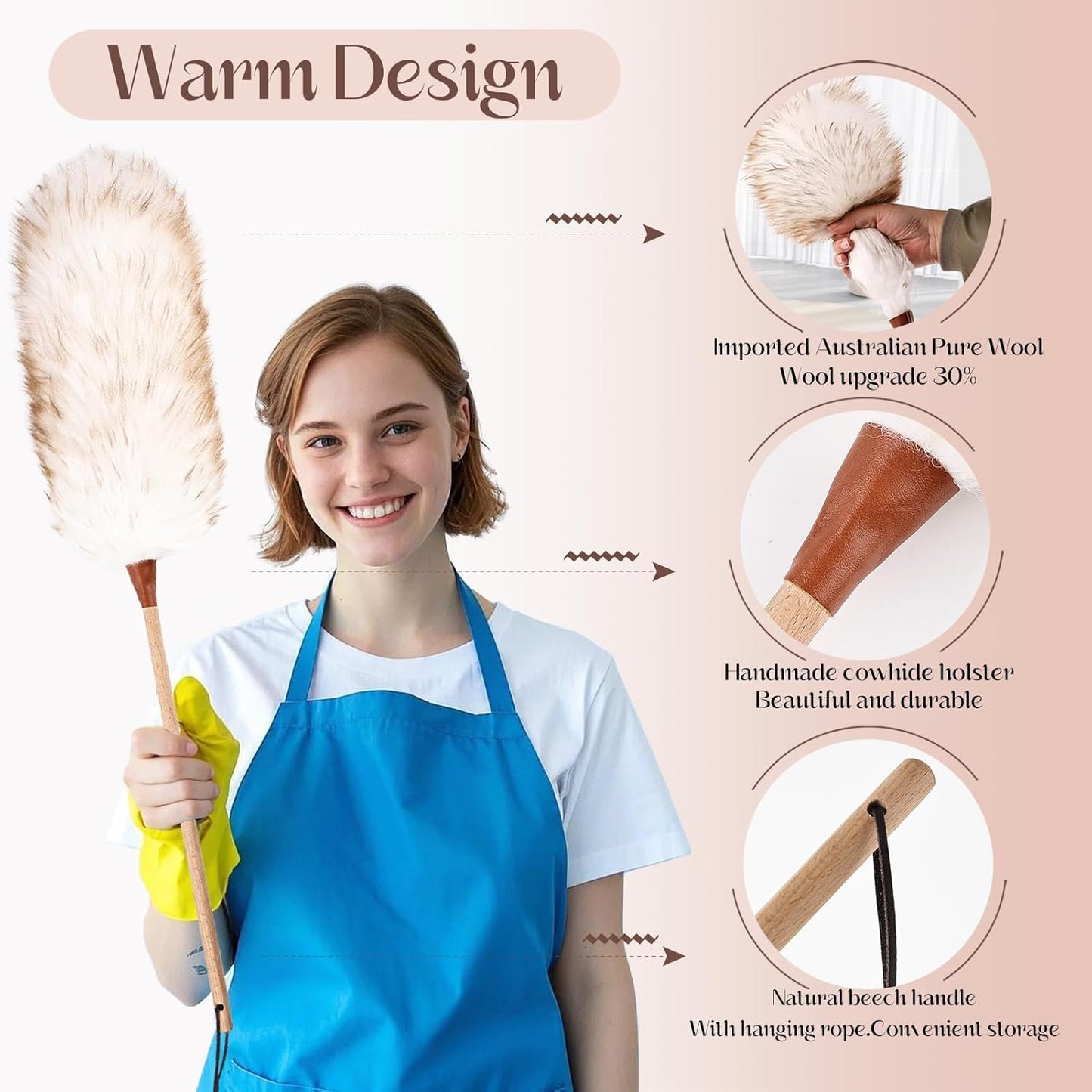 THARAHT 2PCS Ostrich Feather Duster 16 Inch Fluffy Natural with Wood Handle Reusable Washable for Cleaning Keyboard,Home,Car,Office Ostrich Feather Duster