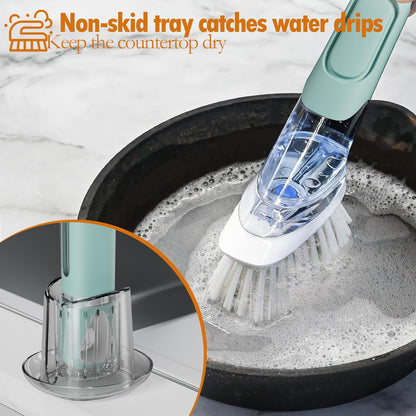 Soap Dispensing Replacement Dish Brush Storage Set with 2 PCS Brush Refills & Holder - RIMAY Dispenser Scrub Cleaning Scrubber Kitchen Dishwashing Dish Wand Handle for Dishes/Pans/Pots/Sink(Black)
