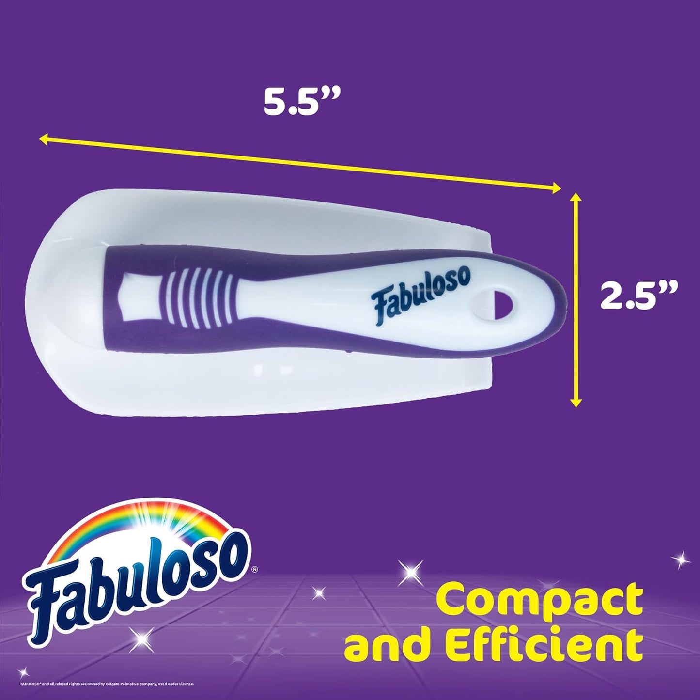 Fabuloso Cleaning Brush with Handle, Compact Handheld Household Scrub Brush for Kitchen, Bathroom, Baseboards, Tile and Floors, Firm Bristles for Indoor Surface Cleaning, White and Purple, 5.5 Inch