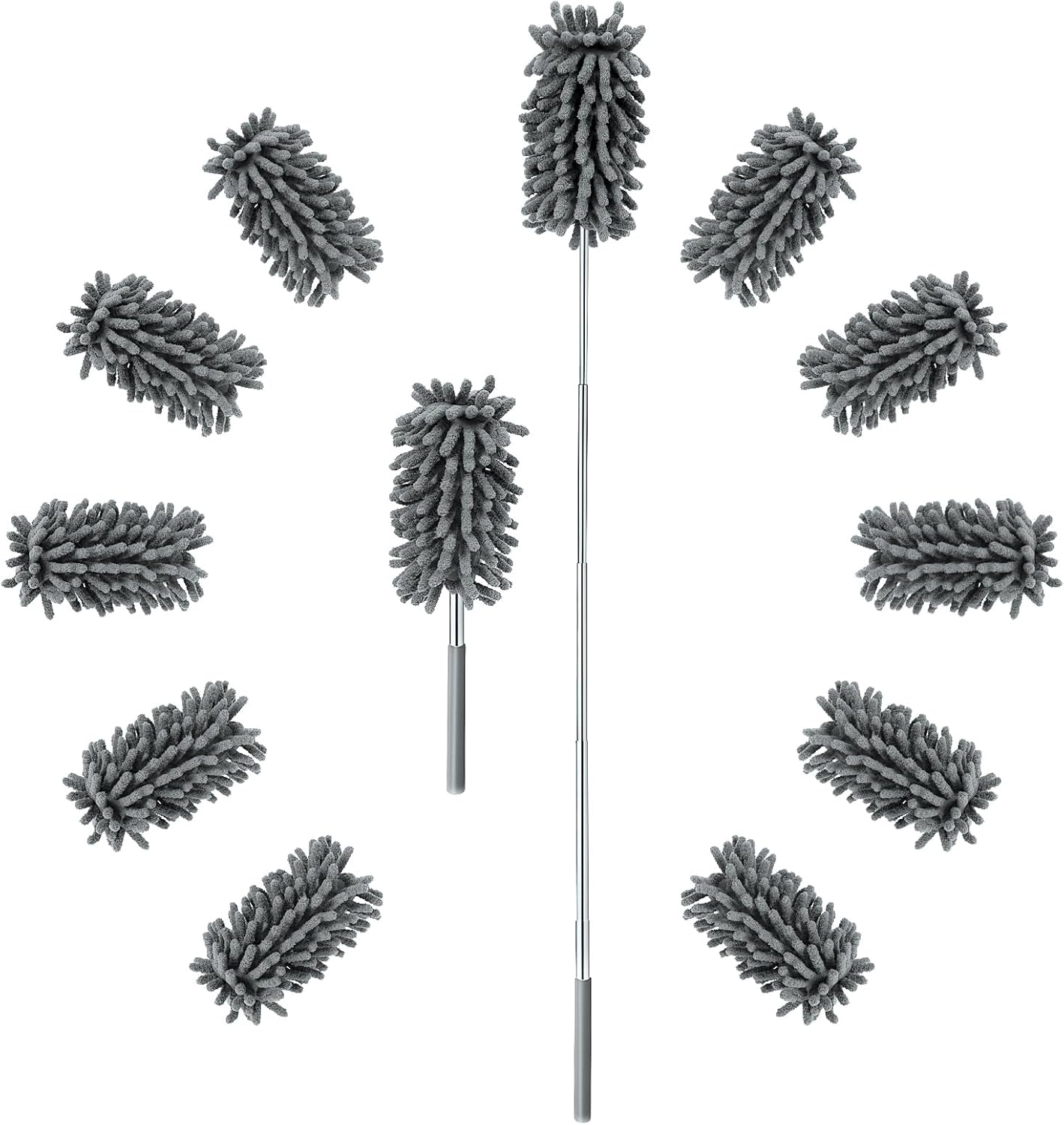 ZZ LAZYCOTTAGE 12 Pack Microfiber Dusters for Cleaning, High Duster with Extension Pole, Long Handled Feather Dusters, Household Cleaning Supplies for Ceiling, Car, Furniture, Fan, Sofas(Blue)