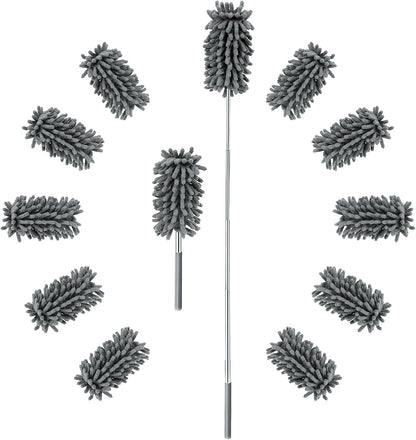 ZZ LAZYCOTTAGE 12 Pack Microfiber Dusters for Cleaning, High Duster with Extension Pole, Long Handled Feather Dusters, Household Cleaning Supplies for Ceiling, Car, Furniture, Fan, Sofas(Blue)