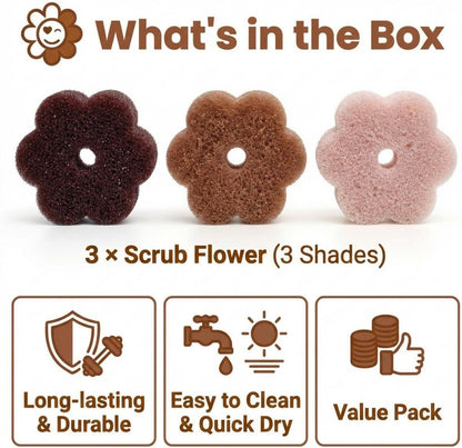 Scrub Flower Temperature Sensitive Sponges -Non-Scratch Scrubbers for Kitchen & Home - Firm in Cold & Soft in Warm Water - Odor Resistant Color-Coded Dish Sponges (Lavender Mist, 3 Count)