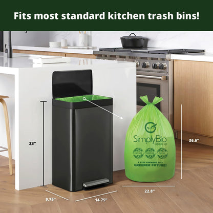 Simply Bio 13 Gallon Compostable Trash Bags Liners Drawstring, Heavy Duty Extra Thick 1 Mil, 49.21 Liter, 30 Bags, Tall Kitchen Food Scrap Waste Bag, ASTM D6400, US BPI and OK Compost Home Certified