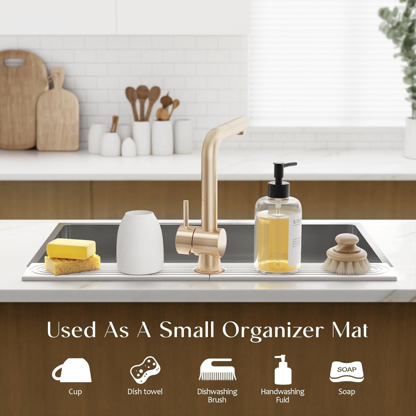 Eormoe Faucet Mat for Kitchen Sink – Diatomite Stone Drying Mat & Sink Protectors, Prevent Moisture – Sink Splash Guard Water-Absorbing Stone Tray for Bathroom Counter (Light Grey, 23.6" x 3.9")