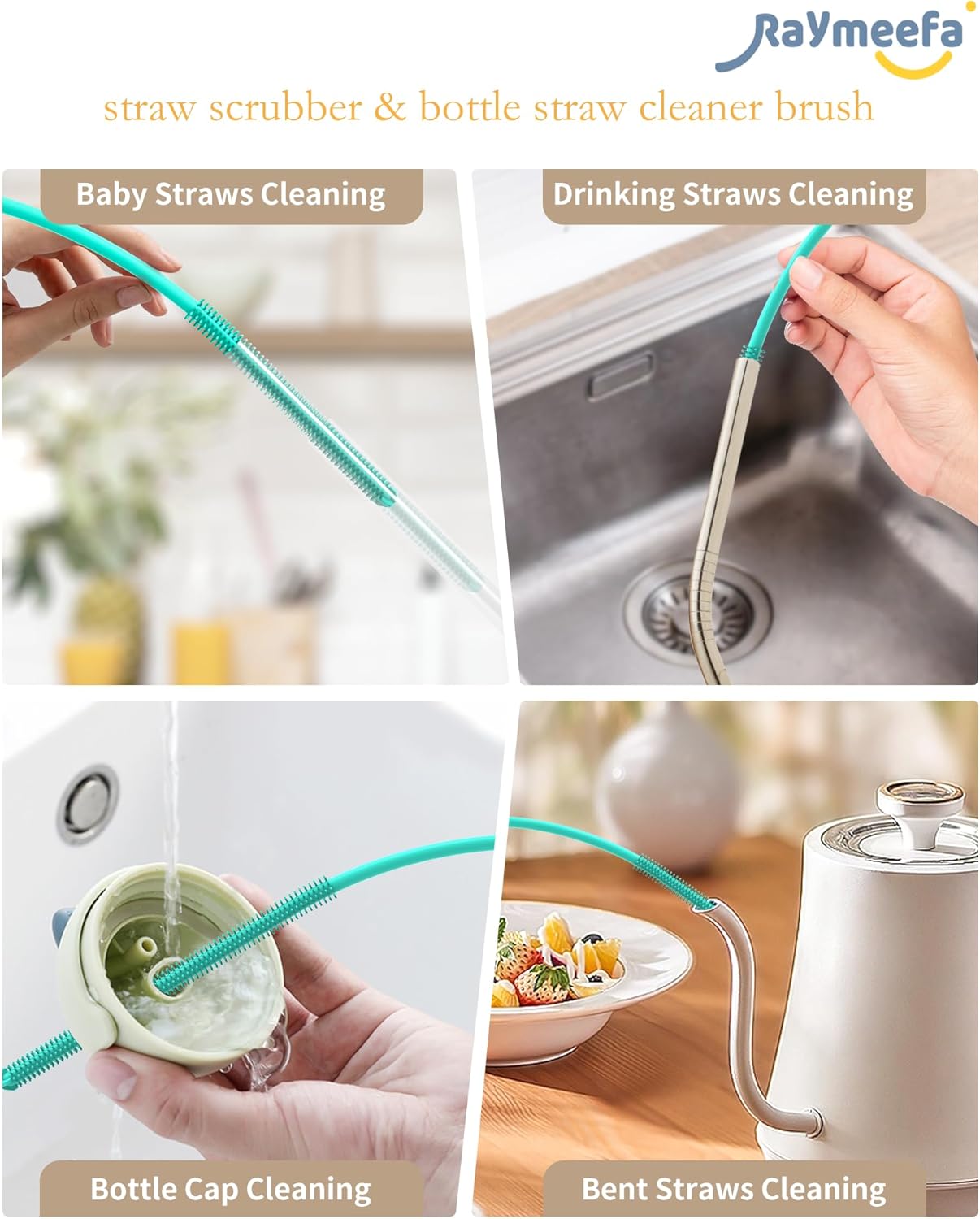 Straw Cleaner Brush Set - Raymeefa Scratch-Free Detail Cleaning for Reusable Straws & Tumblers (Blue)