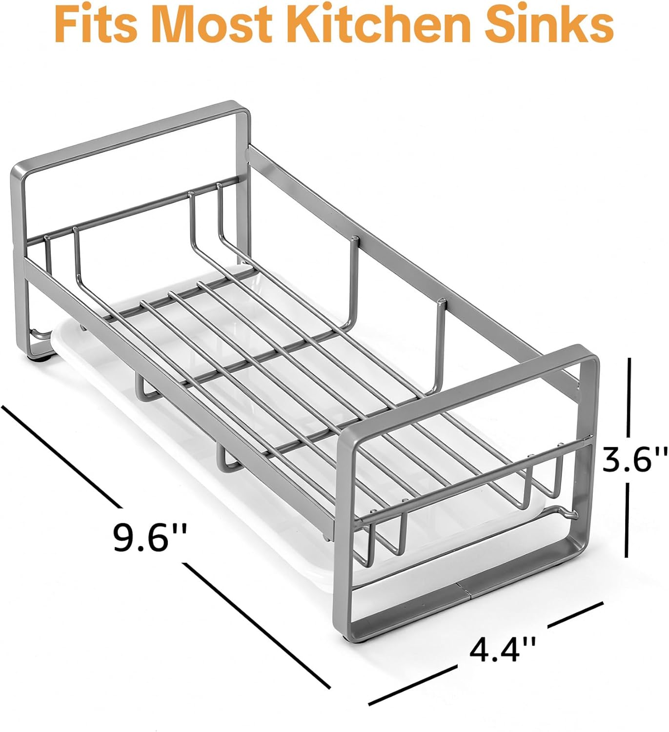 HULISEN Large Sponge Holder, 304 Stainless Steel Kitchen Soap Dispenser Caddy Organizer, Countertop Soap Dish Rack Drainer with Removable Drain Tray, not Including Dispenser and Brush, Silver