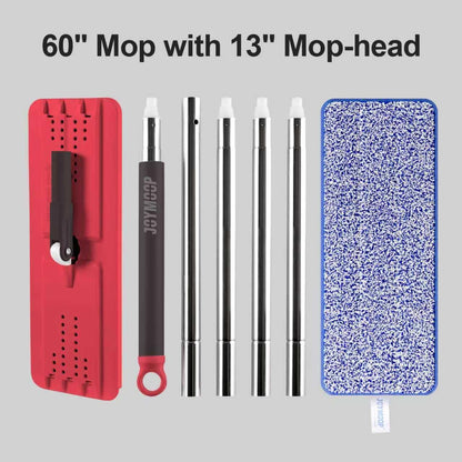 JOYMOOP Flat Mops, Microfiber Mop for Floor Cleaning and Wall Cleaner, 50" Mop Handle with Flexible 13" Flat Head with a Microfiber Mop Pad - White