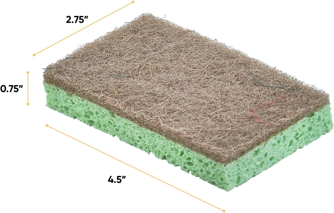 Non-Scratch Cellulose Sponge Kitchen Scrub Sponge with Scouring Pad Set, Good for Non-Stick Cookware Frying Pan, Pot, Counter Top, Sink Scrubbing, Kitchen Scrubbers, Pack of 2, (Red/Pink)