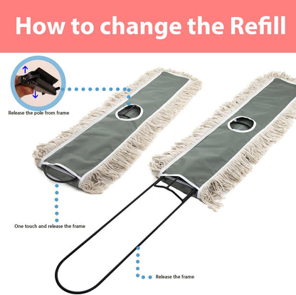 2 Pack of 24 Cotton Refills for Industrial Class Floor Dust mop Series Can be fit with Others