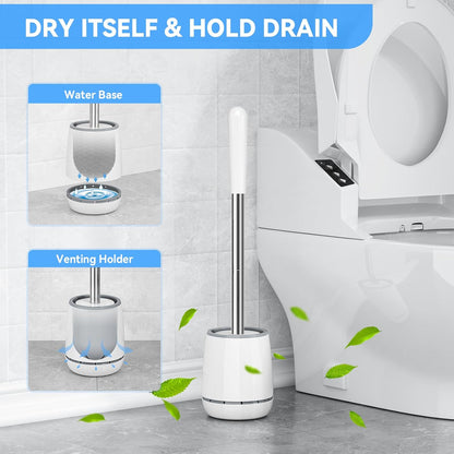 Toilet Brush, 2 PCS Toilet Brush and Holder with 304 Stainless Steel Handle, Space Saving Toilet Bowl Brush for Storage, Durable Bristles Toilet Scrubber for Bathroom Cleaning