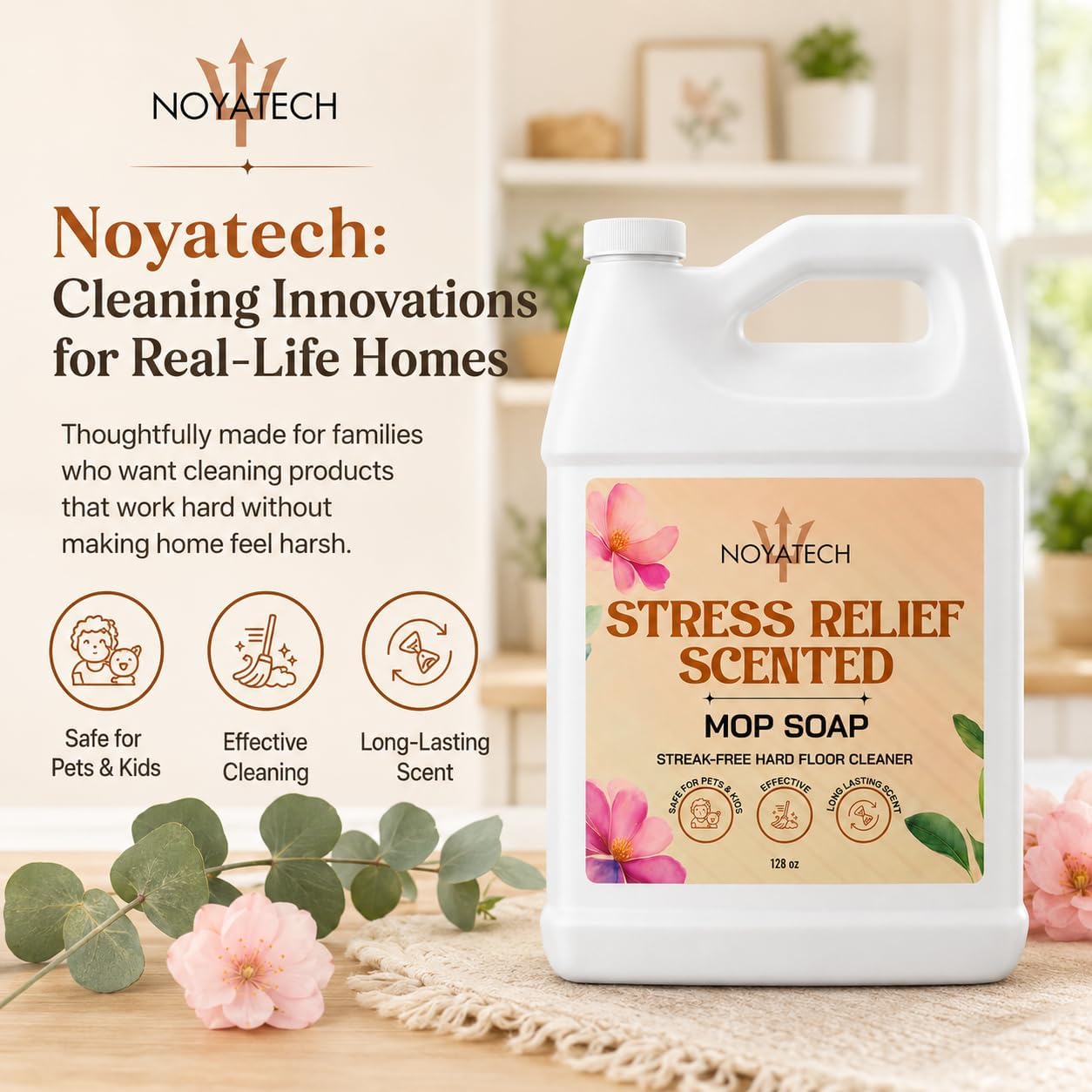 NOYATECH Scented Mop Soap – Stress Relief Aromatherapy Floor Cleaner Concentrate | Non-Toxic, Pet Safe, No Residue | Safe for Hardwood, Tile, Marble, Stone & Grout | All Mop Types | Made in USA