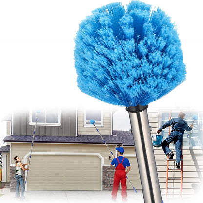 Extended Reach Cobweb Duster with 8-Foot Pole - Medium Bristle Brush for Ceiling, Wall, and Indoor/Outdoor Cleaning, Lightweight Stainless Steel (10FT)