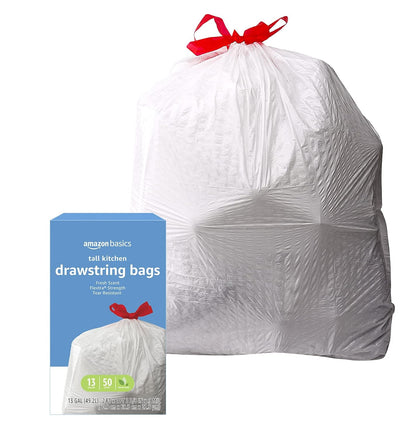 Amazon Basics Flextra Strength Tall Kitchen Drawstring Trash Bags, Fresh Scent, Tear Resistant, 13 Gallon, 120 Count