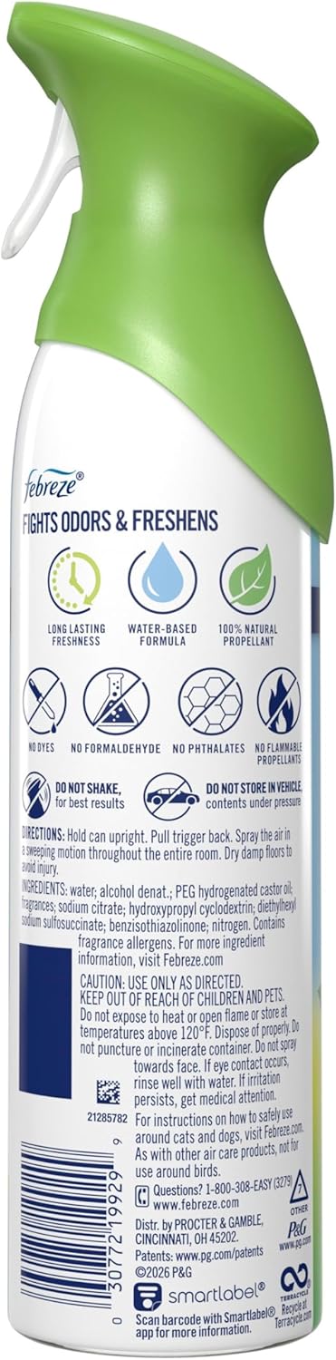 Febreze Air Mist, Air Freshener Spray, Odor Fighting Room Spray, Deodorizer for Home Bathroom Kitchen Office Apartment Dorm Room Classroom, Linen & Sky Scent, 8.1oz (Pack of 6)