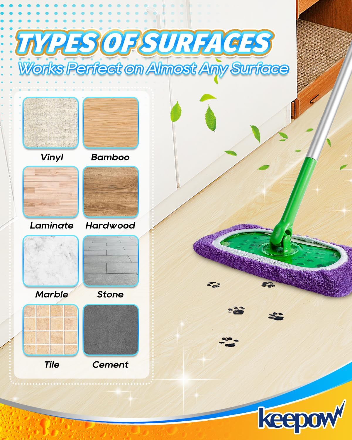 KEEPOW Reusable Mop Pads Compatible with Swiffer Sweeper Mop, Dry Sweeping Cloths for Swiffer Pads, 8 Pack Washable Microfiber Wet Mopping Cloth Refills for Surface/Hardwood Floor Cleaning