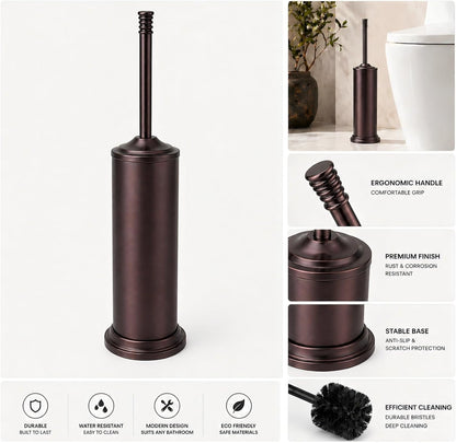 Black Toilet Brush and Holder Set，Extra Long Handled Toilet Bowl Brush and Holder，Stainless Steel Heavy Duty Toilet Brush for Bathroom,Deep Cleaning Modern Toilet Cleaner Slip Base
