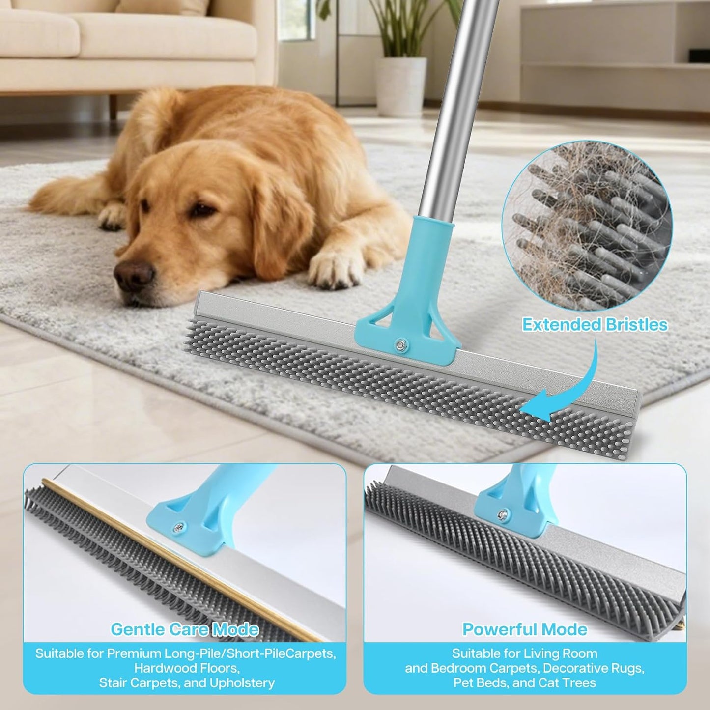 3 PCS Carpet Rake for Pet Hair Removal, Reusable Pet Hair Carpet Rake with 54” Adjustable Long Handle, Pet Hair Remover Scraper Rake Carpet,Dog Hair Broom for Rugs,Mats,Couch and Furniture.