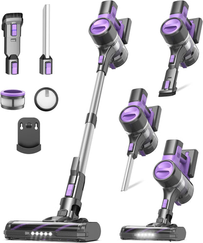 S10 Cordless Vacuum Cleaner, 55Kpa 60mins Lightweight Stick Vacuum with Powerful Suction for Home, Rechargeable, Self-Standing, Handheld Vacuum Cleaners for Hardwood Floors, Carpets, Violet