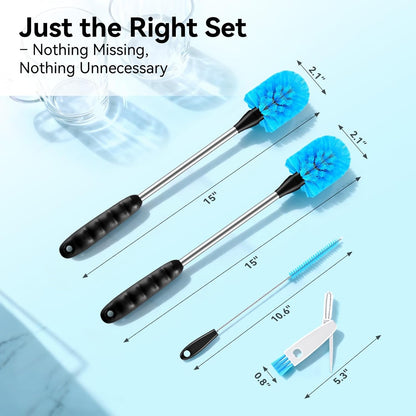 SLUXKE Bottle Brush Set with Straw Cleaner Brush and 3 in 1 Cup Lid Cleaning Brush, Bottle Brush Cleaner with Long Handle for Cleaning Cup, Water Bottles, Tumblers, Baby Bottles