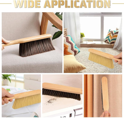 2 Pieces Woooden Dust Brush Hand Broom Bench Brush with Long Wood Handle Whisk Broom Soft Bristle Brush for Counter Bed Sofa Car Fireplace Clothes Household Cleaning