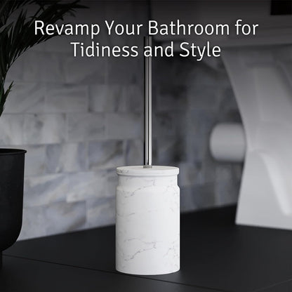 Toilet Brush and Holder Set - Toilet Bowl Brush and Holder with Sturdy Bristles for Thorough Cleaning - Concealed White Bathroom Accessories Toilet Cleaner Brush for Bathroom (Marble Look)