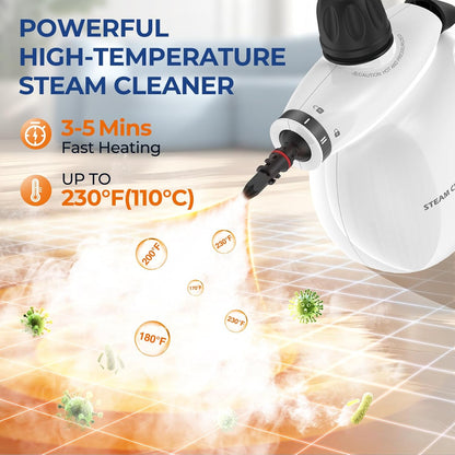 Steam Cleaner, Pressurized Handheld 13pcs Multi-Purpose Natural Deep Cleaning Steamer, Portable Steamer for Cleaning Home, Grout, Kitchen, Car, Window, Upholstery, Bathroom and Clothes, Gray