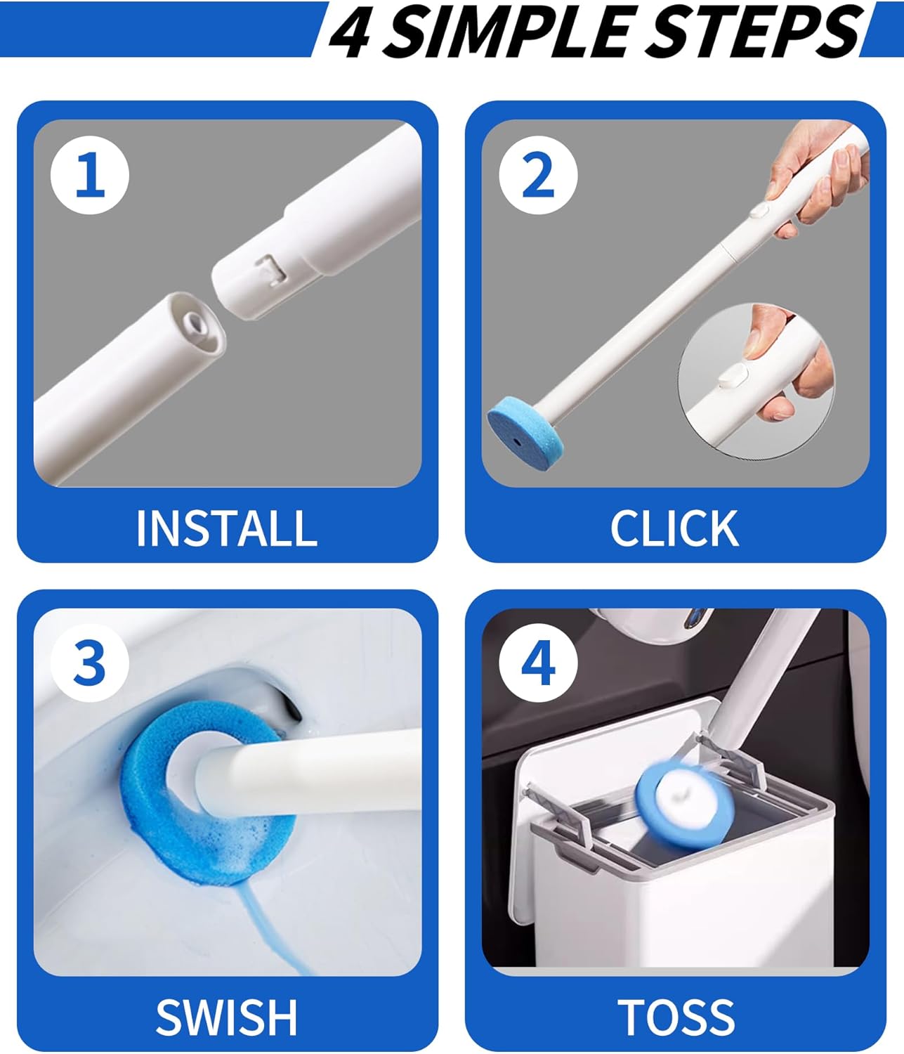 Disposable Toilet Cleaning System, Toilet Bowl Cleaner Wand and 8 Refills, Toilet Brush and Holder Set(Wall Mounted), Bathroom and Toilet Cleaning Scrubber Kit